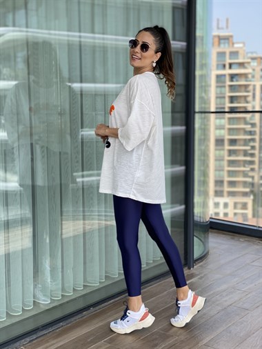 Ekru Süzeneli Oversize T-Shirt