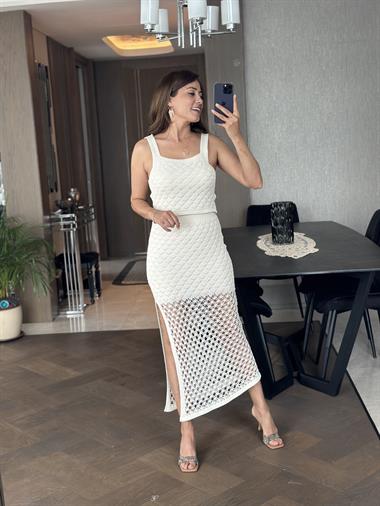 Ekru Triko Bluz Etek Kadın Alt Üst Takım