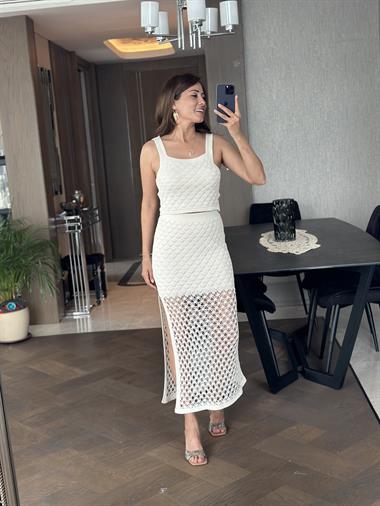 Ekru Triko Bluz Etek Kadın Alt Üst Takım