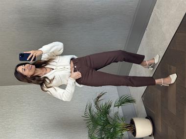 Ekru Yumoş Gold Şerit Detay Cepli Kadın Triko Hırka 