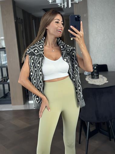 Fıstık Yeşili Geniş Kemerli Akıllı Kumaş Kadın Tayt