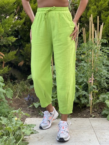Fıstık Yeşili Müslin Paça Pensli Kadın Pantolon