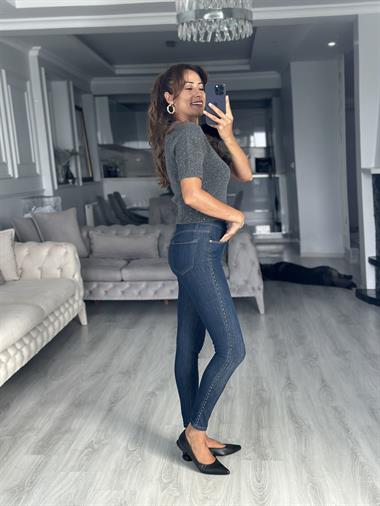 Füme Bisiklet Yaka Kısa Kol Pullu Simli Kadın Kazak