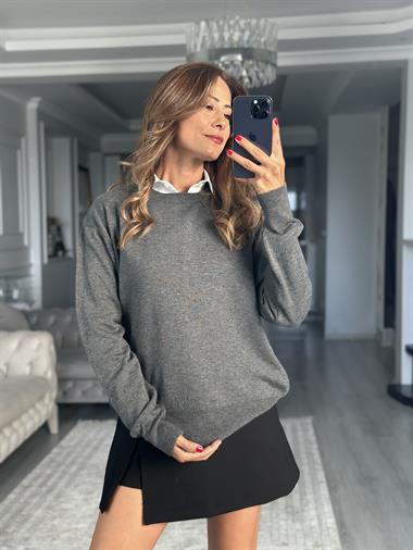 Füme Bisiklet Yaka Yünlü Basic Kadın Triko Kazak