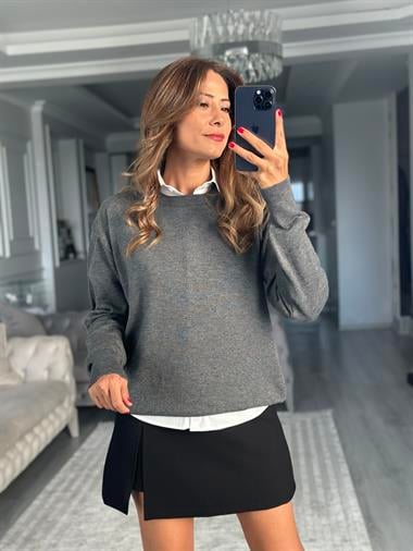 Füme Bisiklet Yaka Yünlü Basic Kadın Triko Kazak