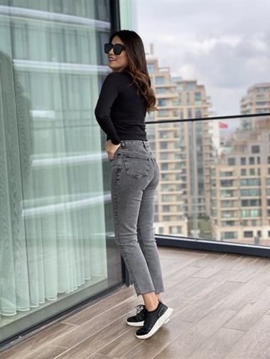Füme Kar Yıkamalı Boy Fit Jean