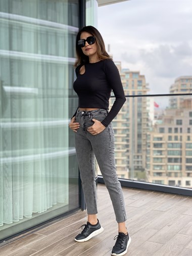 Füme Kar Yıkamalı Boy Fit Jean