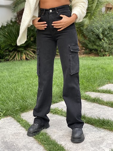 Füme Kargo Cep Kadın Jean Pantolon