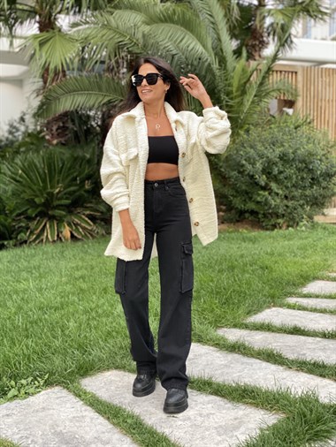 Füme Kargo Cep Kadın Jean Pantolon