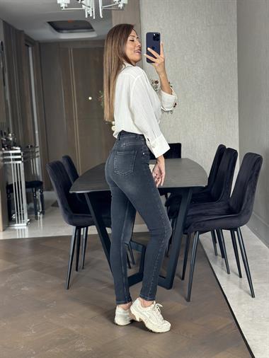 Füme Karol İki Düğmeli Skinny Kadın Jean Pantolon