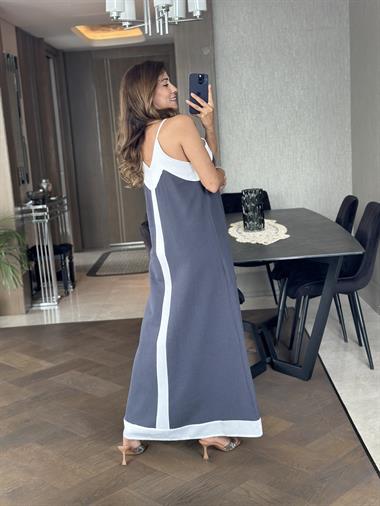 Füme Keten Askılı Kalın Şerit Detay Kadın Elbise 