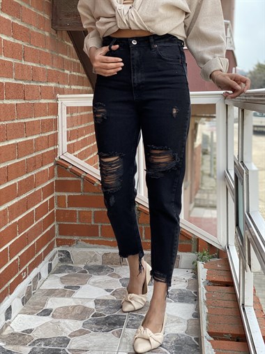 Füme Poema Yırtık Detay Mom Jean