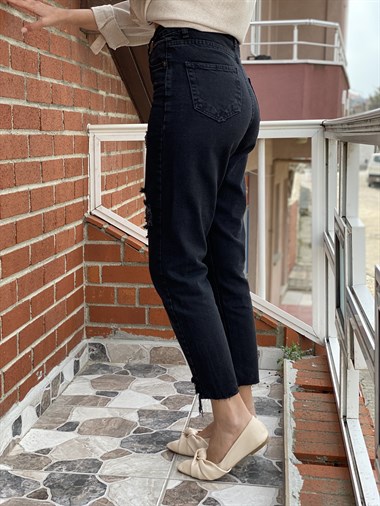 Füme Poema Yırtık Detay Mom Jean