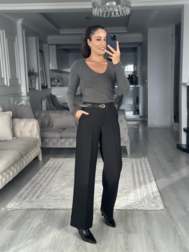 Füme V  Yaka Kaşmirli Ultra Hafif Kadın Triko Kazak