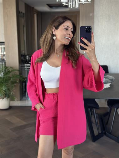 Fuşya Aerobin Şortlu Kimono Kadın Alt Üst Takım