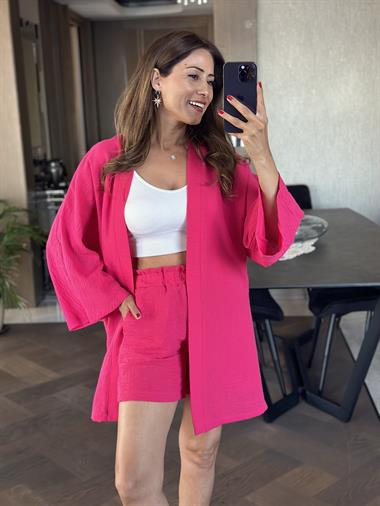 Fuşya Aerobin Şortlu Kimono Kadın Alt Üst Takım