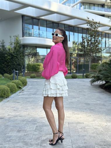 Fuşya Çift Cepli Yarasa Kol Tnsel Kadın Gömlek