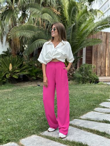 Fuşya Dökümlü Krep Aerobin Palazzo  Kadın Pantolon