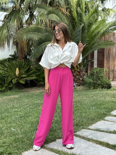 Fuşya Dökümlü Krep Aerobin Palazzo  Kadın Pantolon