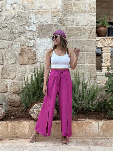 Fuşya Kapaklı Bağlamalı Kadın Pantolon