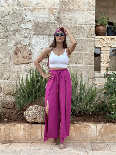 Fuşya Kapaklı Bağlamalı Kadın Pantolon