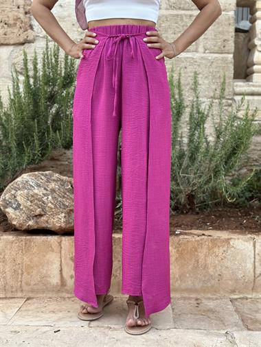 Fuşya Kapaklı Bağlamalı Kadın Pantolon