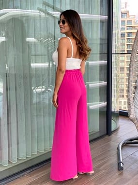 Fuşya Kapaklı Yanı Yırtmaçlı Kadın Şalvar Pantolon