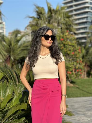 Fuşya Önü Fiyonk Detay Kadın Etek