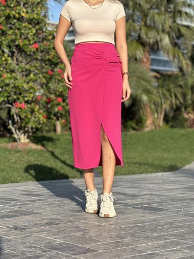 Fuşya Önü Fiyonk Detay Kadın Etek
