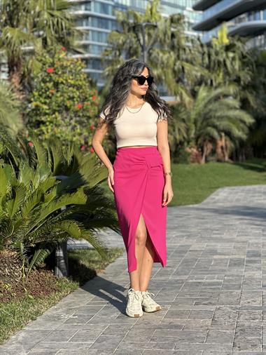 Fuşya Önü Fiyonk Detay Kadın Etek