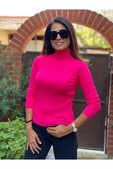 Fuşya Yarım Balıkçı Fitilli Triko Body