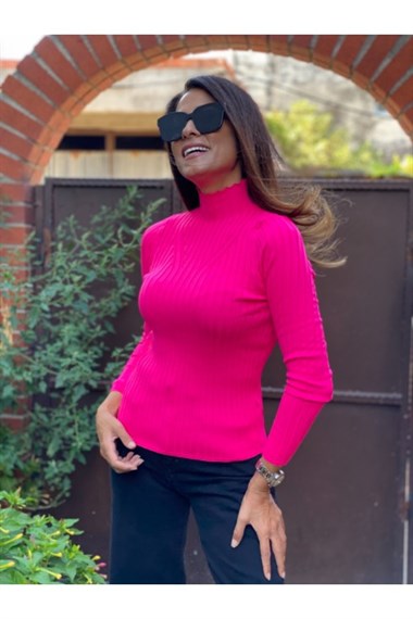 Fuşya Yarım Balıkçı Fitilli Triko Body