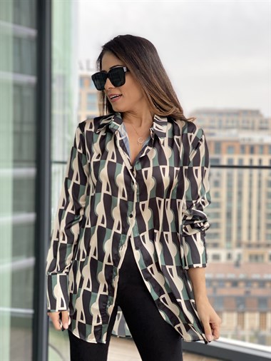 Geometrik  Desenli Saten Gömlek