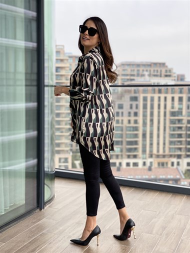 Geometrik  Desenli Saten Gömlek