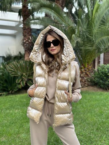 Gold Astronot Kapüşonlu Kadın Şişme Yelek