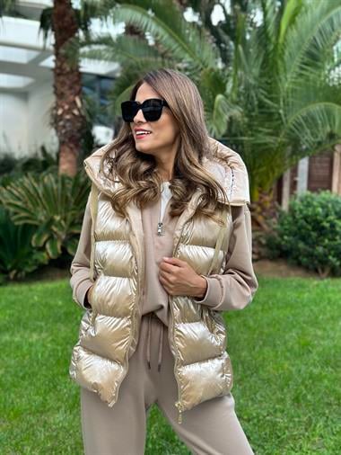 Gold Astronot Kapüşonlu Kadın Şişme Yelek