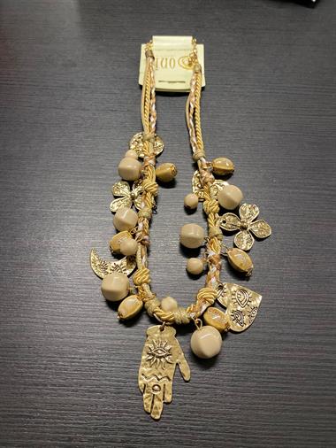 Gold Etnik El Figürlü Kadın Kolye