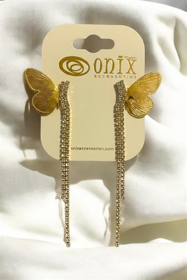 Gold İthal Kelebek Detay Taşlı Kadın Küpe