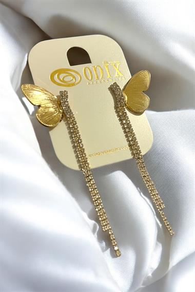Gold İthal Kelebek Detay Taşlı Kadın Küpe