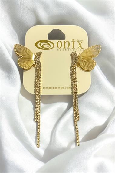 Gold İthal Kelebek Detay Taşlı Kadın Küpe