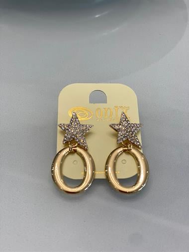 Gold İthal Yıldız Taş Detaylı Halka Kadın Küpe