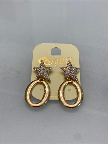 Gold İthal Yıldız Taş Detaylı Halka Kadın Küpe