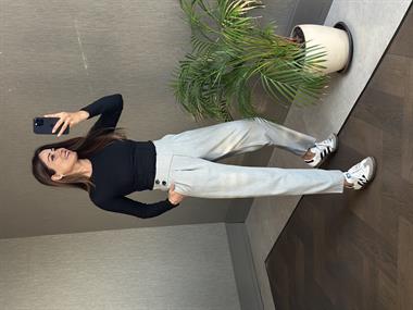 Gri Arka Beli Lastikli Önü İki Düğmeli Kadın Kumaş Pantolon