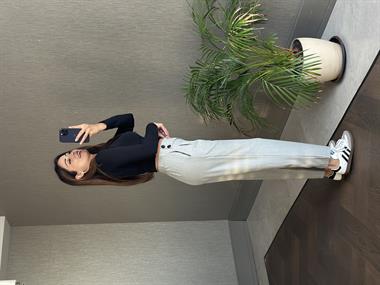 Gri Arka Beli Lastikli Önü İki Düğmeli Kadın Kumaş Pantolon