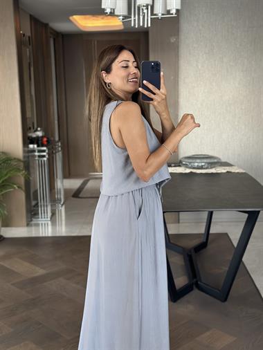 Gri Bağcıklı Yelek Etek Kadın Alt Üst Takım