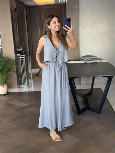 Gri Bağcıklı Yelek Etek Kadın Alt Üst Takım