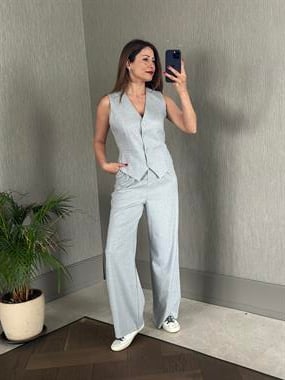 Gri Bezayağı Yelek Pantolon Kadın Takım