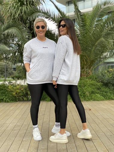 Gri Bisiklet Yaka Tek Cepli Kadın Sweatshirt