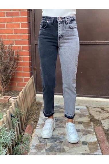 Gri Çift Renk Mom Fit Jean