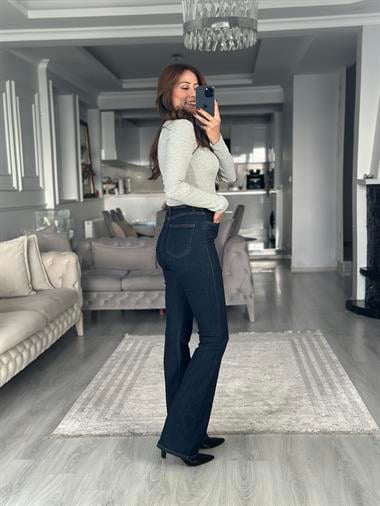 Gri Fitilli Kaşkorse Uzun Kol U Yaka Kadın Body